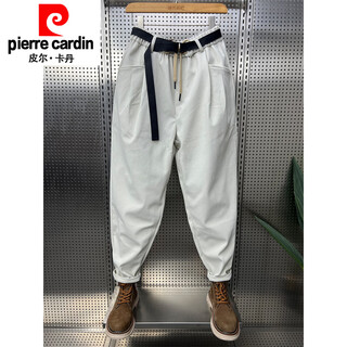 Pierre cardin corduroy casual pants for men 2025 autumn and winter new trendy workwear harem pants loose and handsome belt design carrot pants off-white 3051 m 100-130jin jin equals 0.5 kg
