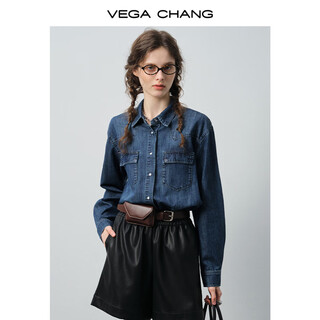 Vega chang shirt women's 2026 spring new retro denim classic lapel loose simple shirt jacket dark blue l