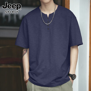 Jeep spirit genuine jeep high-end short-sleeved men's retro bamboo cotton t-shirt men's summer trendy brand henry shirt ami khaki versatile bn307 sapphire blue t-shirt l size suitable for 130-145 jin jin equals 0.5 kg