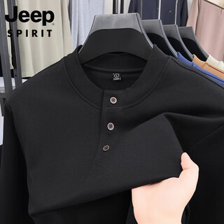 Jeep spirit heavyweight men's cotton long-sleeved t-shirt loose sweatshirt spring and autumn american henry solid color casual bottoming shirt top black m 52
