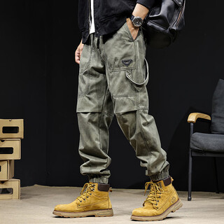 Chaotians american outdoor camouflage overalls men's loose multi-pocket paratrooper leg elastic autumn and winter harem casual pants military green m 100-130jin jin equals 0.5 kg