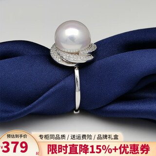 Nanxi s925 silver white freshwater pearl ring, round camellia temperament, large pearl finger style, birthday gift for girls, white 10-11mm