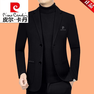 皮尔卡丹（pierre cardin）休闲西装外套男中年秋冬新款修身毛呢西服上衣爸爸装针织 808B黑色 高档男装 3XL 190 【适合175-185斤】