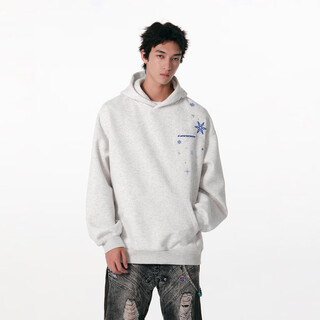 Fornines snowflake embroidery heavyweight sweatshirt for men and women trendy brand autumn hoodie 2025 new american casual jacket white flower gray l