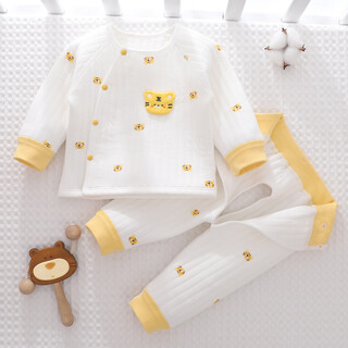 Three-month-old newborn baby clothes autumn and winter split quilted suit baby warm boneless top thin cotton open crotch cotton pants a113 suit tiger top snap 66 cm recommended 10-15 jin jin equals 0.5 kg