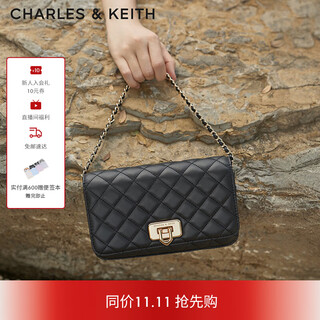 Charles&keith classic rhombus chain small square shoulder crossbody bag women's bag birthday gift ck2-70160131 black black small bag