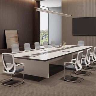 Litang conference table long table simple modern large conference room office desk and chair combination long table rectangular negotiation table 4.5 meters + 14 chairs high-end multimedia cable box