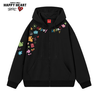 Charles heart american painted graffiti printed cardigan sweater autumn trendy brand new hooded couple jacket black m