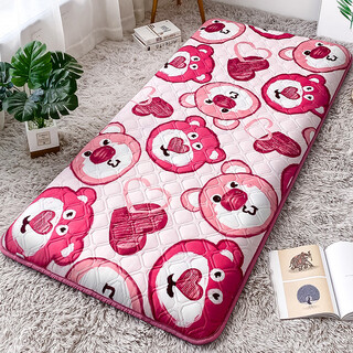Pupan mattress thickened college student dormitory single children's soft cushion couch with mattress quilt floor sleeping mat strawberry bear (anti-slip point on the back) soft thickened 3 cm 70x170cm kindergarten