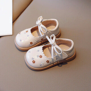 Terranis 2025 spring new pastoral style little girls leather shoes soft sole children's single shoes baby shoes trendy beige 21_size_inner length 14.0cm