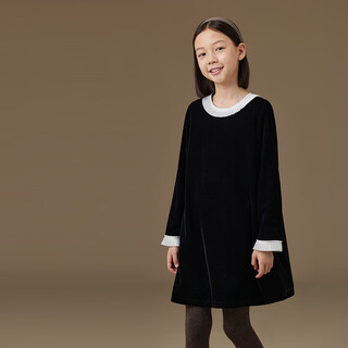 Haqi children's clothing autumn and winter french hepburn style children's lace velvet girls long-sleeved dress thick mousse black 160