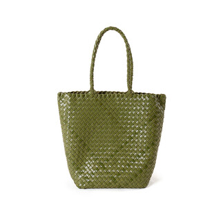 2025 new woven bag top layer vegetable tanned cowhide pure hand-woven vegetable basket bag large capacity shoulder bucket bag rat tail green 34*14*28cm