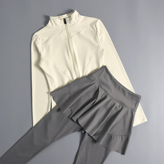 Li ning li ning flagship store sports suit women's pilates training tight yoga top autumn and winter running breathable fitness milk coffee color + gray pants s