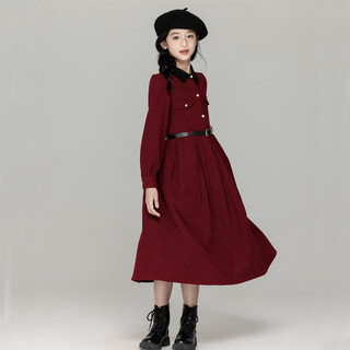 Jing yiyi girl's dress junior high school students autumn and winter 12-15 years old students 13 older children girls 16 college style thickened skirt burgundy 165