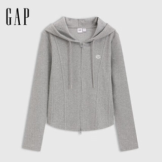 Gap women's 2025 spring new logo elastic rib zipper hooded long sleeve t-shirt regular top 729465