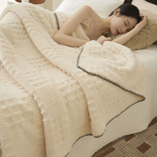 Yusenyi blanket thickened coral flannel sofa blanket nap office air conditioning cover blanket quilt sheet plus waffle-milk white 150x200cm single blanket sofa blanket