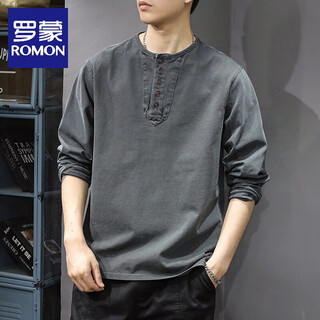 Romon pure cotton sweatshirt spring and autumn long-sleeved t-shirt 2025 new casual men's loose trendy brand henry collar bottoming shirt 2315 charcoal gray s suitable weight 90-115jin jin equals 0.5 kg