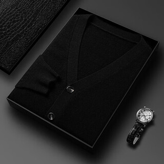 Ordos city sheep cashmere sweater men's v-neck thickened middle-aged and elderly sweetheart collar men's wool sweater casual knitted cardigan black s 165