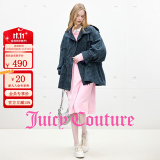 Juicy couture 25 new autumn style fine plaid loose off-shoulder stand-up collar shirt jacket women's long-sleeved jacket blue l