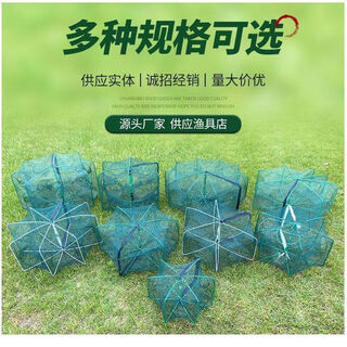 Zhizhou new folding fish cage shrimp cage fish net shrimp fishing net crab fishing net cage fishing net loach cage eel cage lobster net regular fishing gear store - nylon cloth 6 holes 5 packs of bait