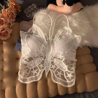 Clcey sexy tube top butterfly design camisole women's padded beautiful back bra integrated underwear lace top white m