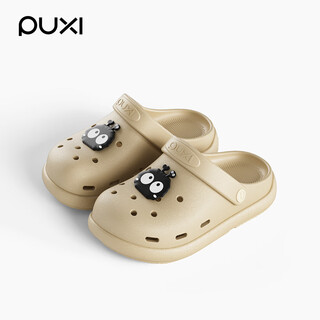 Puxi 2025 spring and summer new children's crocs baby sandals non-slip boys and girls soft soled household shoes for outerwear light sand color + black briquettes 34 220mm