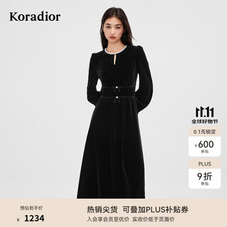 珂莱蒂尔【佟丽娅同款】2025冬新法式赫本风丝绒连衣裙小黑裙 黑色 L