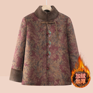 July yi grandma winter coat 2024 new chinese style elderly women's cotton-padded jacket 60-80 years old lady plus velvet cotton-padded jacket red plus velvet cotton-padded jacket xl recommended 90-100jin jin equals 0.5 kg