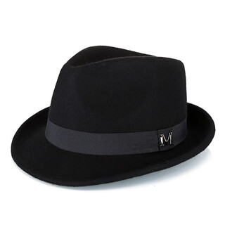 What a cool high-end wool hat, french middle-aged and elderly hat, men's fashionable and warm pure wool felt hat, british jazz hat, black, m label, black ribbon style, l (58-60cm) 100% pure wool, adjustable