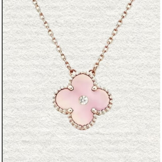 Van cleef & arpels pink four-leaf clover 18k rose gold material 2025 christmas limited release style women's necklace 45cm