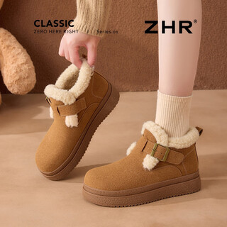 Zhr winter birkenstock shoes women's thick-soled plus velvet warm cotton shoes women's shoes new anti-ski boots women's ab178b camel 38