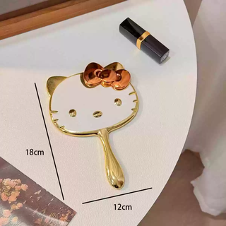 The middle shopkeeper's cute kiy cat folding small mirror female mini vanity mirror three-dimensional portable handheld vanity mirror student gold handle mirror large