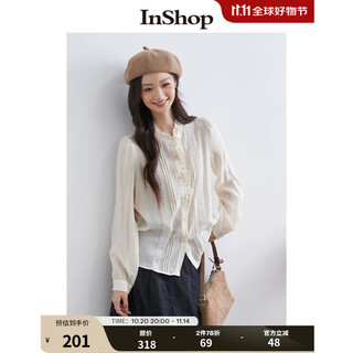 Inshop mall same style new women's french micro puff sleeve shirt lace sweet temperament top apricot l