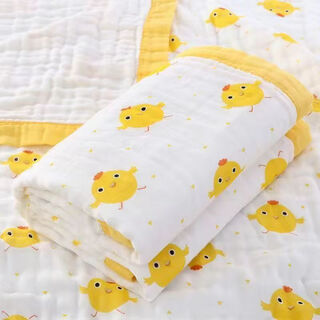 Chimo baby bath towel pure cotton gauze blanket soft absorbent newborn blanket baby bath children's towel quilt wide edge six-layer gauze bath towel-little yellow chicken 1 piece 105x105cm