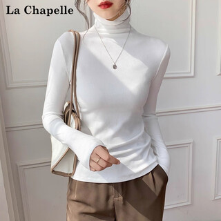La chapelle turtleneck bottoming shirt for women, autumn and winter new threaded thin tight long-sleeved knitted top, white m