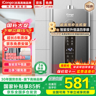 Icongo high-end brand free door-to-door installation gas water heater household water heater first-class silent zero cold water constant temperature forced exhaust type 16 liters 16l first-class silent large screen constant temperature + one kitchen and two bathrooms + free installation natural gas (12t)