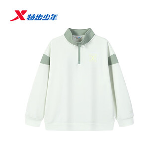 Xtep children's wear 2025 autumn and winter new style boys' knitted velvet stand-up collar pullover sweatshirt 675425204391 plain brocade white 130