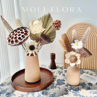 京厽复古原木风干花花束小摆件禅意侘寂风天l然莲蓬家居装饰品客厅摆 a款+b款+c款套装含花含陶瓷花瓶 干花包