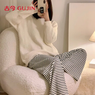 Gujin's new autumn and winter half-velvet pajamas, women's home wear, pajamas, wide-leg pants that can be worn outside, sweaters, thermal insulation women's suits