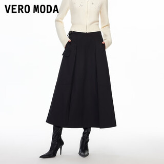 VEROMODA半身裙女2026春季新款腰带A摆半身裙通勤百搭大气326116010 黑 XL