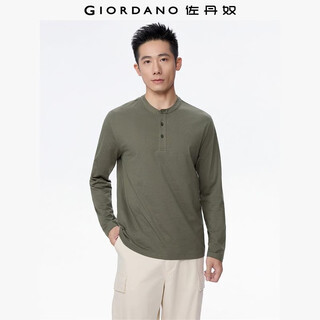 Giordano henley shirt men's autumn and winter pure cotton solid color bottoming shirt henley collar long-sleeved t-shirt for men 13025765