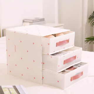 Drawer-type three-layer storage box foldable washable wardrobe underwear socks accessories underwear storage box s three-layer g peach heart white