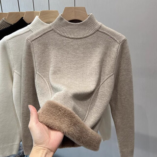Yu zhaolin (yuzhaolin) thickened velvet half-turtleneck sweater for women autumn and winter design warm all-in-one velvet inner bottoming top