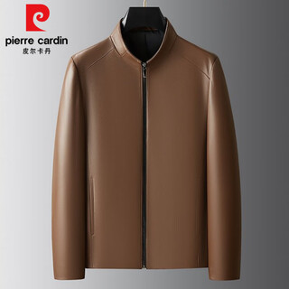 Pierre cardin first layer sheepskin genuine leather jacket for men 2025 spring and autumn new business casual middle-aged leather jacket motorcycle jacket champagne color xl 180