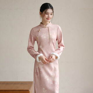 Chuchan clothes dress women 2025 autumn new style new chinese style national style print slim stand collar button improved cheongsam xiafen l ready in stock