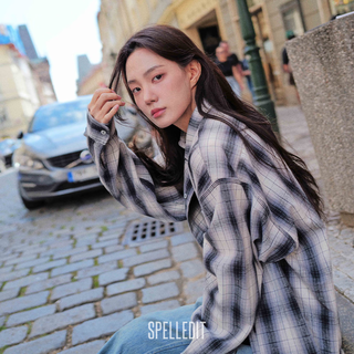 Spelledit2025 winter new gradient plaid shirt versatile retro loose fashion long-sleeved top for women gray one size