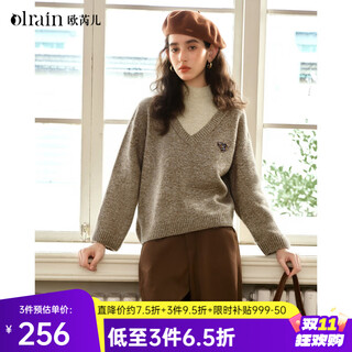 Olrain 2025 new women's winter oatmeal color fake two-piece turtleneck lazy casual pullover sweater oatmeal color s
