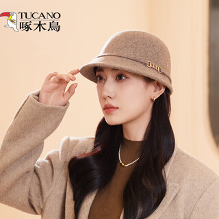 Woodpecker (tucano) mother's hat women's autumn and winter wool wool versatile basin hat chain felt hat middle-aged and elderly warm new equestrian hat light brown m (56-58cm)