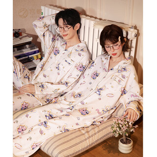 Gong die light and soft disney stitch couple pajamas women's long sleeve spring and autumn cartoon home clothing suit men's