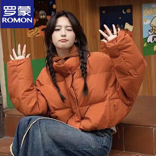 Romon orange short 2025 winter new loose korean style small bread cotton jacket thickened jacket for women ready in stock high quality orange without hat m 100-120